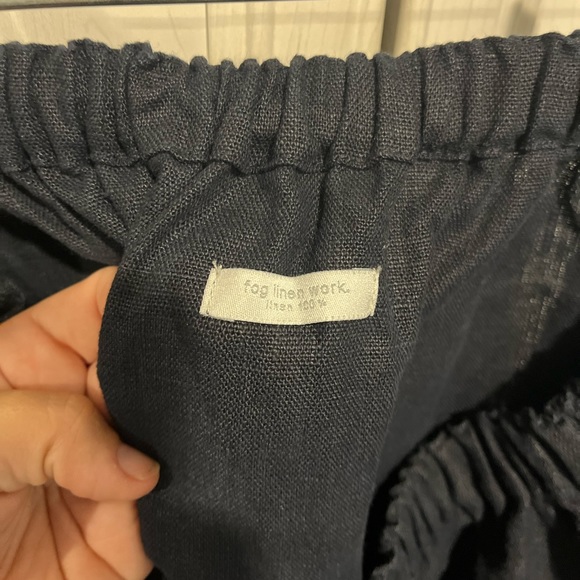 Fog Linen Work |  Alana Tuck Skirt Navy | 15” elastic waist | 100% linen - Picture 2 of 5